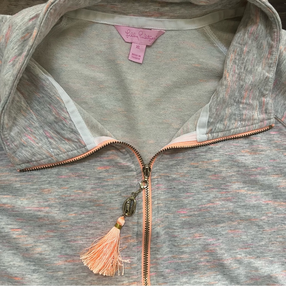 Lilly Pulitzer sunny state of mind skipper 1/2 zip tassel pink orange popover XL - Picture 4 of 11